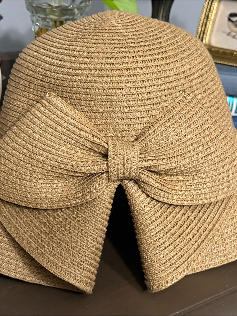 Anne Klein Tan Straw Cloche with Bow